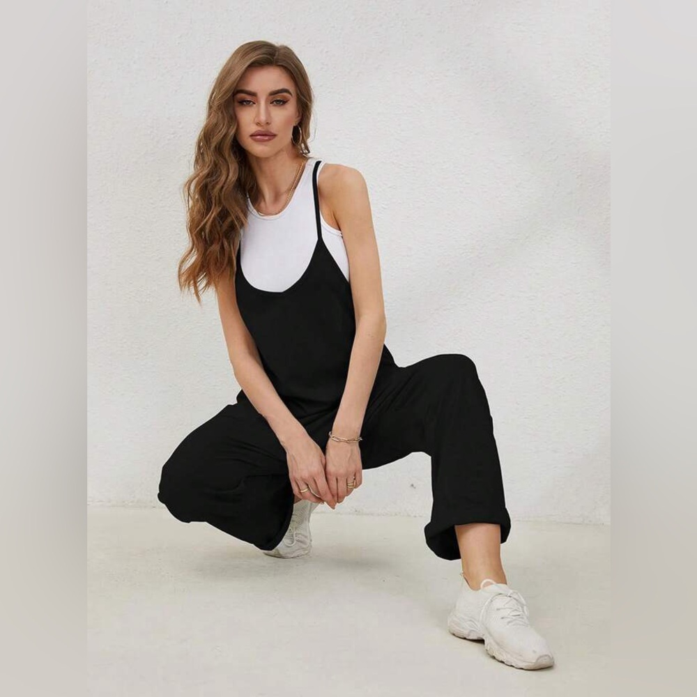Black Jumpsuit Onesie Romper Lightweight Casual Stretchy Summer Boho Beach